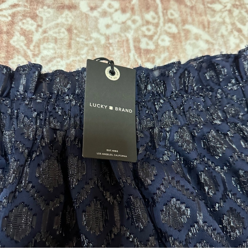 NWT Lucky Brand Off-Shoulder Metallic Patterned Balloon Sleeve Top - Picture 4 of 11